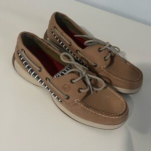 Tan Boat Shoes with Patterned Sides